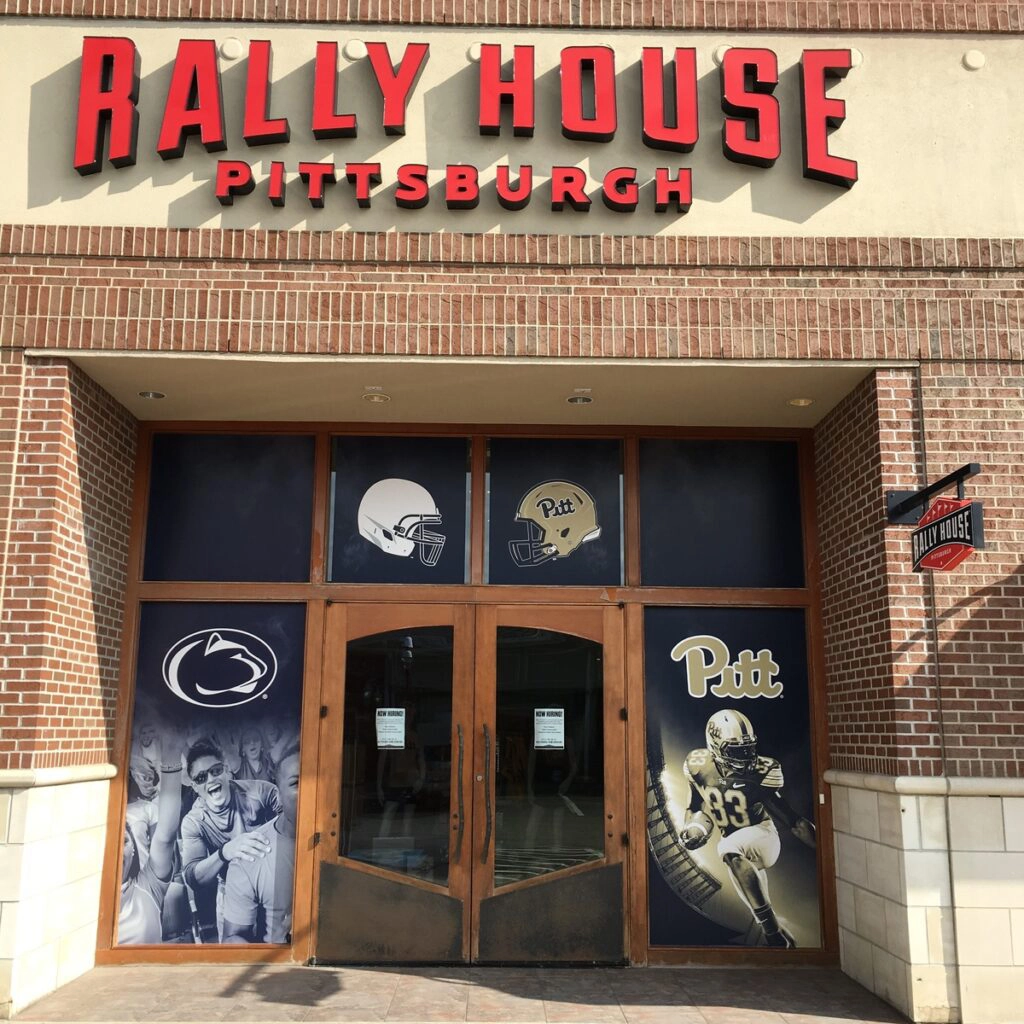 exterior window sign for rally house pittsburgh