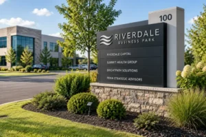 Custom monument sign installed at a commercial property.