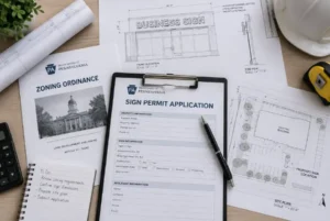 PA sign permit application documents for a commercial exterior sign.
