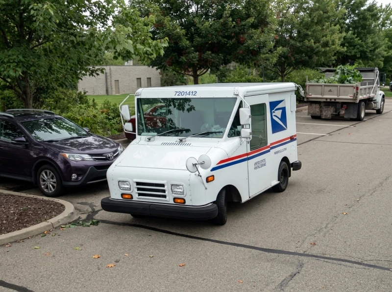 USPS mail carrier Long Life Vehicle with standard red, white and blue fleet graphics and eagle logo in Cranberry Township PA, by Spark Signs